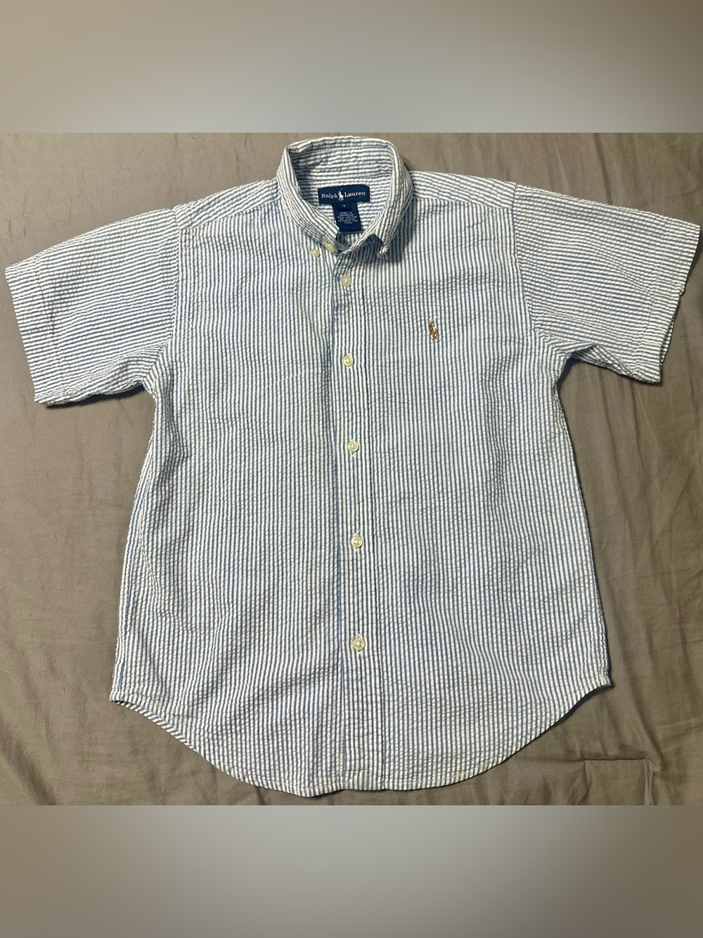 Polo by Ralph Lauren Kids Blue & White Seersucker Short-Sleeve Button-Down